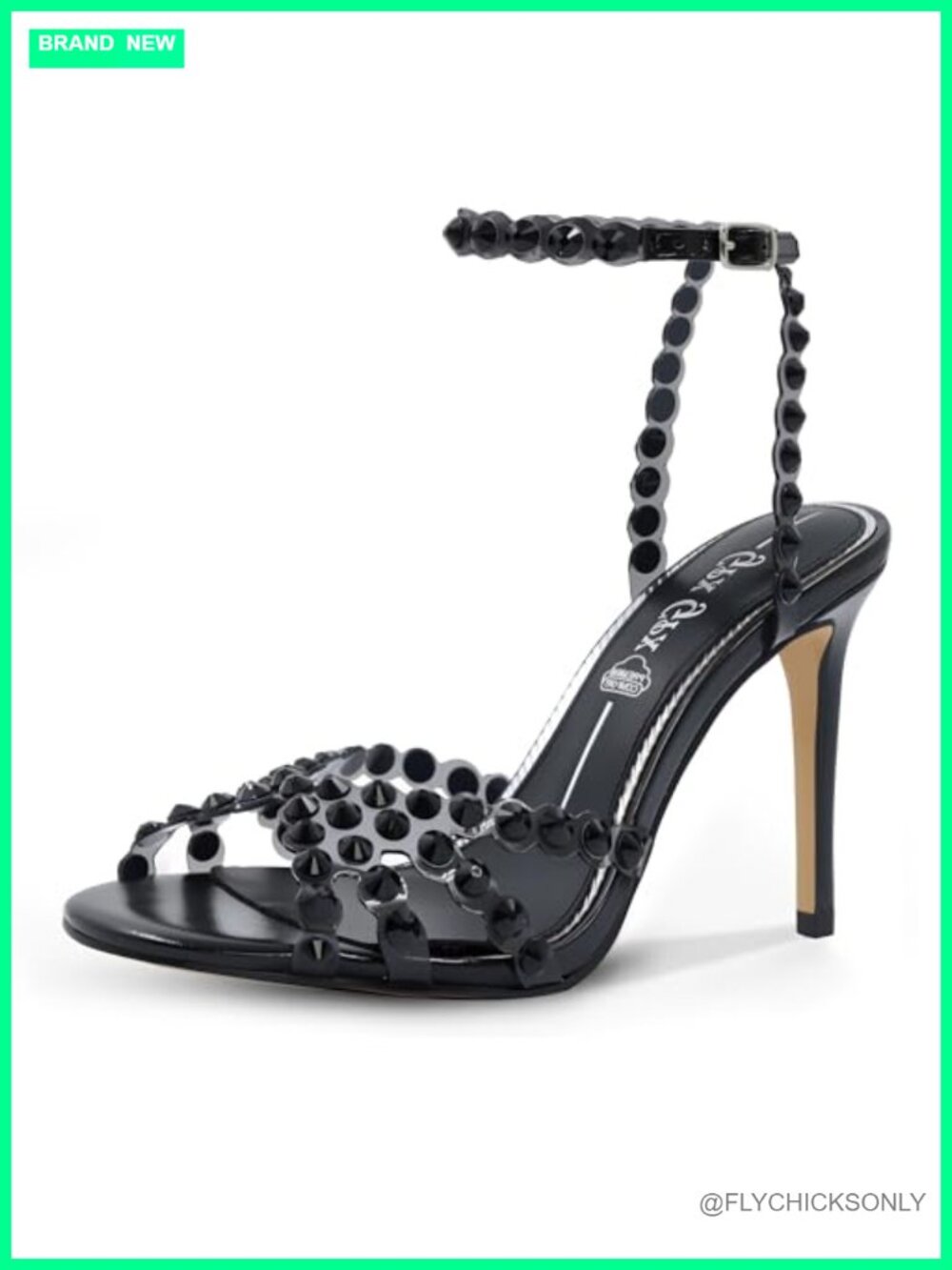 Rhinestone Clear Strappy Stiletto Heels Round Toe Dressy Sandals